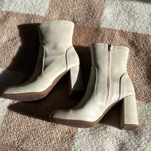 cream/white square toe boots